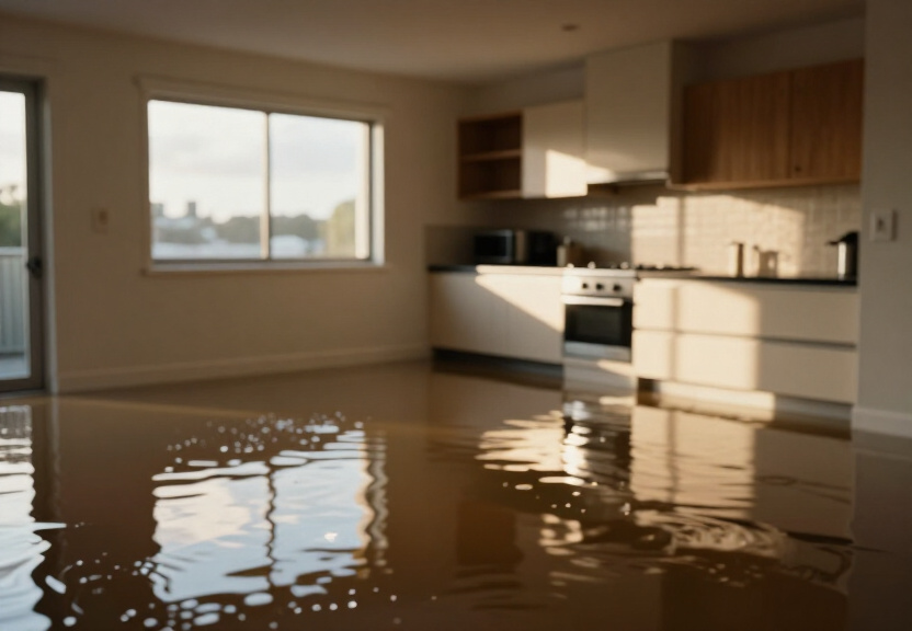 Flooded kitchen in Drummoyne before cleanup